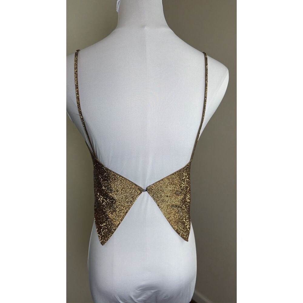Zara SXS Gold Rhinestone Mesh Crop Top Sparkly Cami Party Club Festival Y2K Glam - Picture 6 of 14